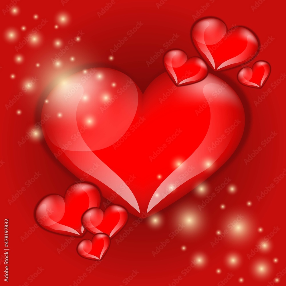 Card for Happy Valentine's day with red hearts, vector illustration