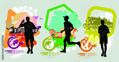 Running marathon, people run, sport background ready for poster or banner vector illustration 