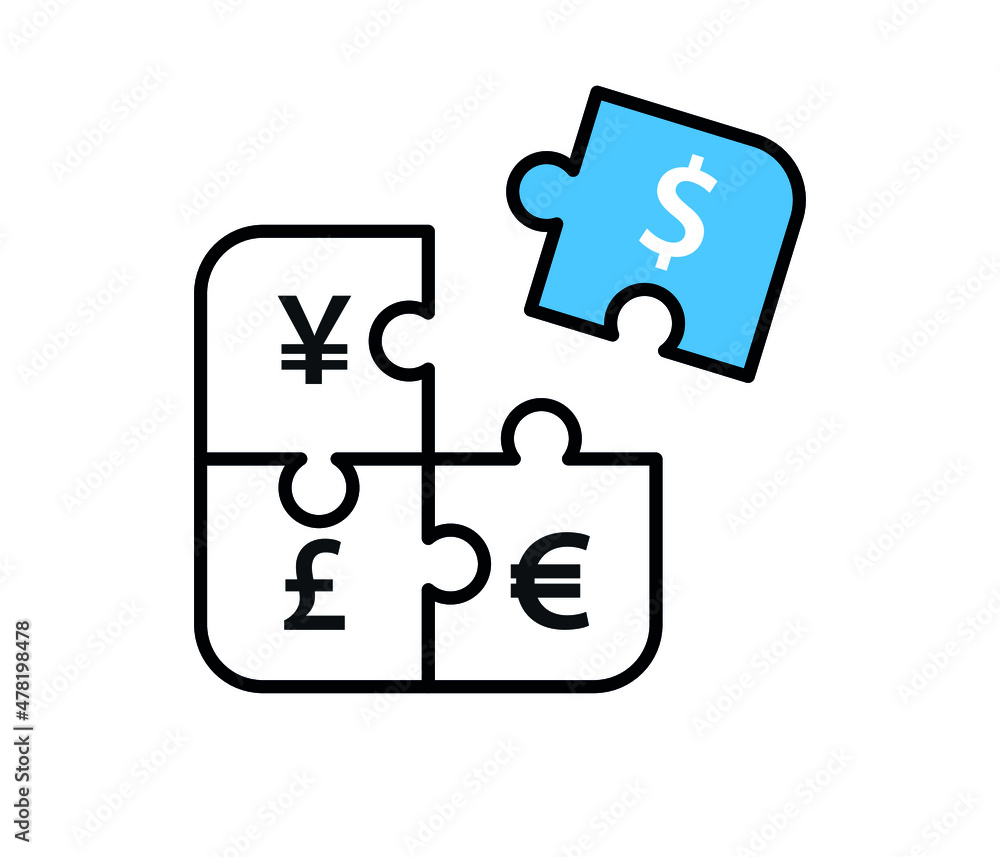 puzzle pieces with currencies. Isolated on white background. puzzle pieces with currencies. Isolated on white background.