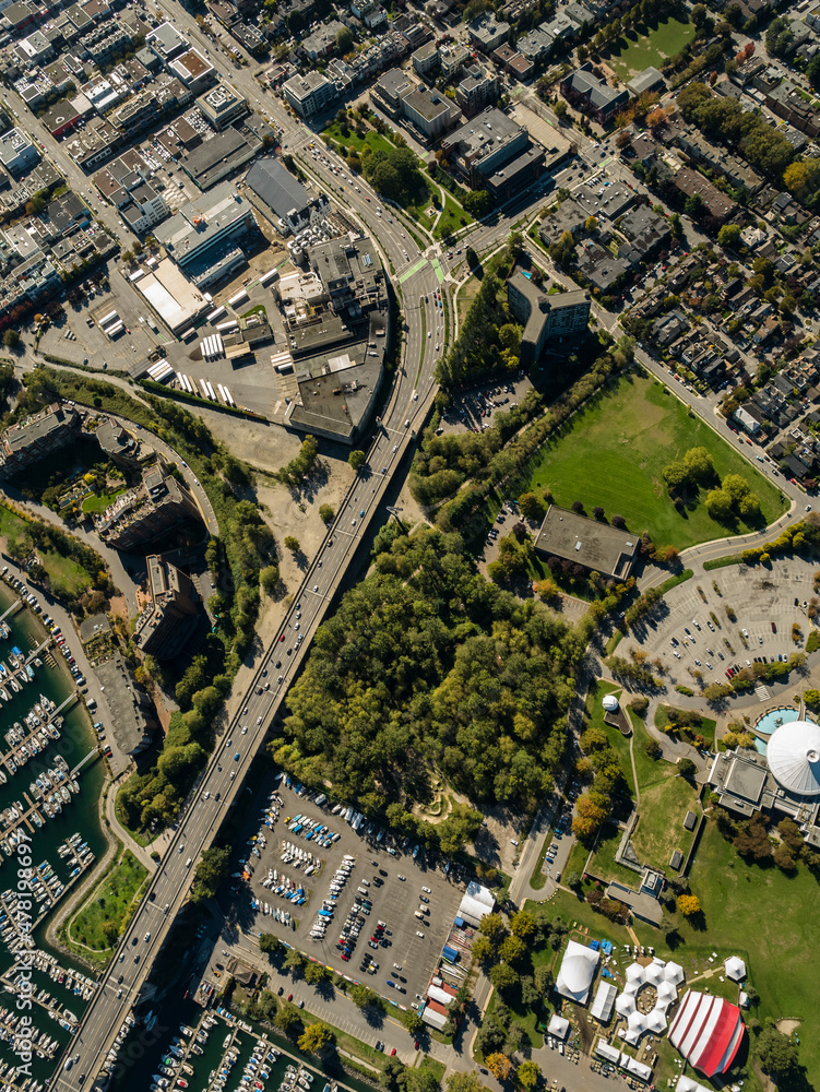 Fototapeta premium Stock aerial photo of Vanier Park Burrard Bridge Vancouver, Canada