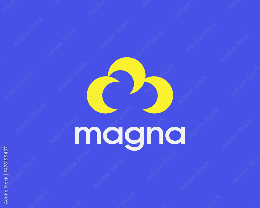 Abstract cloud from crescent moons logo icon isolated on blue background. Creative minimalistic data, weather forecast, storage vector sign symbol logotype. Abstract cloud from crescent moons logo icon isolated on blue background. Creative minimalistic data, weather forecast, storage vector sign symbol logotype.