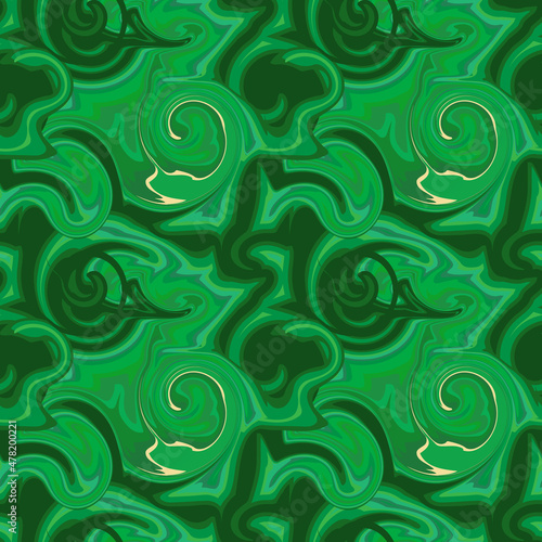 Abstract green marbling seamless pattern. Fluid liquid texture with waves and whirlpools. Marbled background © Eugene Yakimova