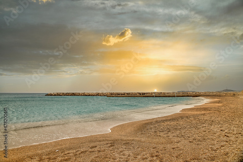 Magnificent sunset on Prado beach, in Marseille, Mediterranean coast