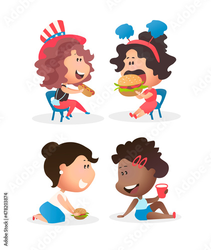 Cartoon charachers, american people at 4th of july