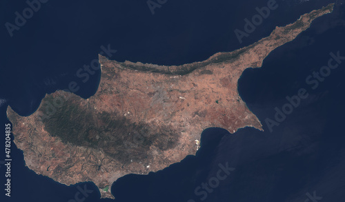 Cyprus is an island in the Eastern Basin of the Mediterranean Sea, satellite image. contains modified Copernicus Sentinel data photo