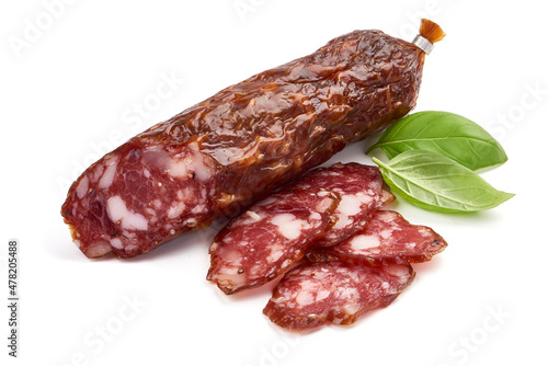Air dried sausage, isolated on white background.