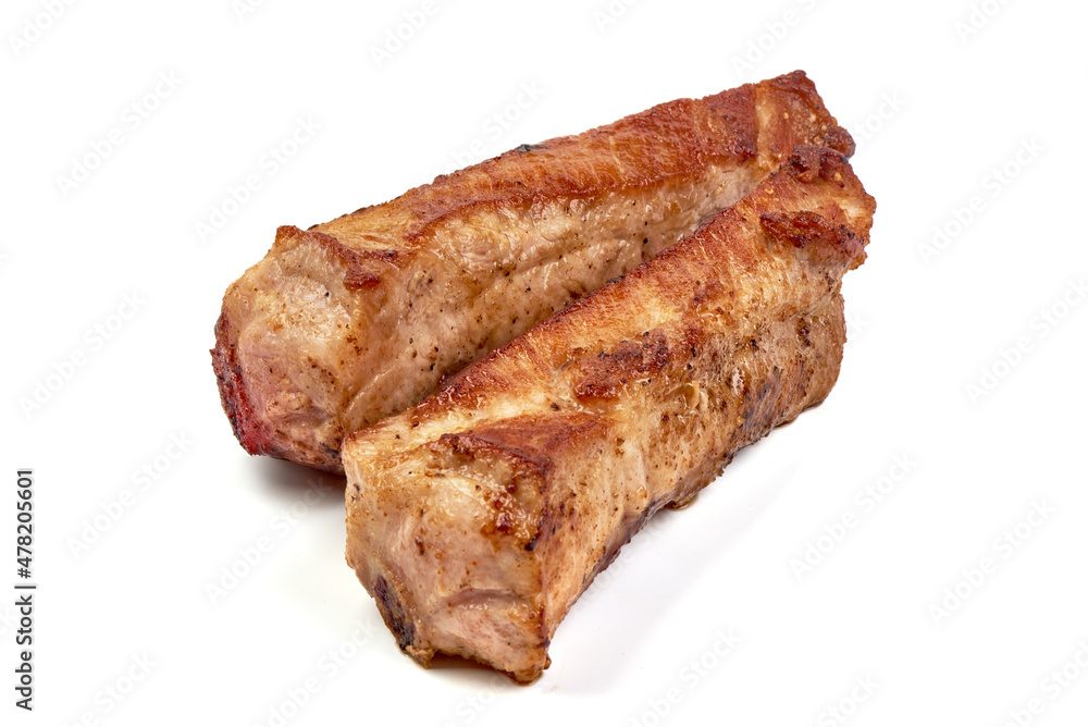 Barbecued pork ribs, isolated on white background. Barbecued pork ribs, isolated on white background.