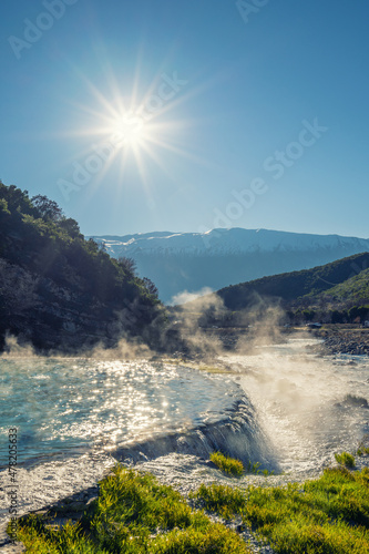 Stream of hot sulfuric water in the thermal baths of Permet Albania