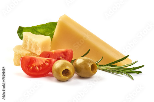 Parmesan cheese, isolated on white background. photo