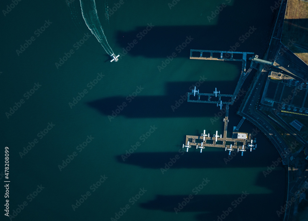 Fototapeta premium Stock aerial photo of Vancouver Harbour Sea Plane Terminal, Canada
