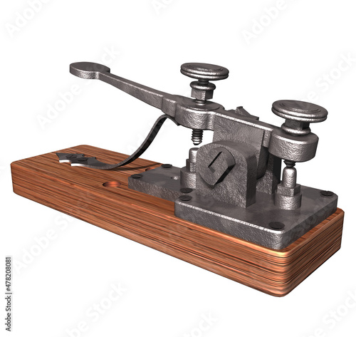 Antique Morse Telegraph Key. 3D Rendering Illustration of an Antique Morse Telegraph Key created in the1830s &1840s by Samuel Morse. photo