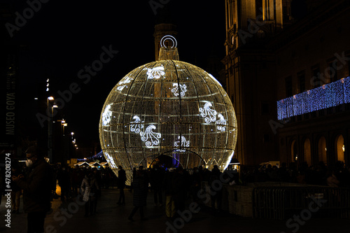 original Christmas illumination at night in the spanish city of Zaragoza
