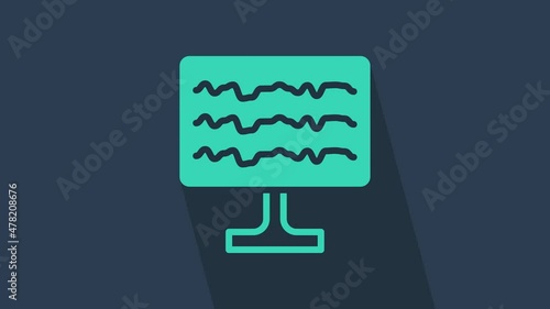 Turquoise Encephalogram icon isolated on blue background. Electrical activity. 4K Video motion graphic animation photo