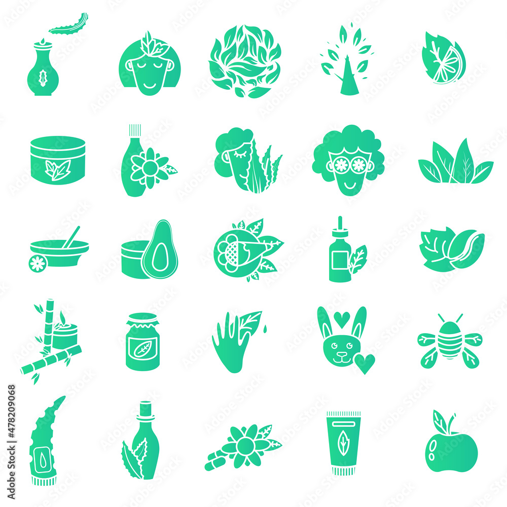 A set of icons and icons, icons of natural and organic cosmetics. Skin care and healthy food collections. Vector illustration A set of icons and icons, icons of natural and organic cosmetics. Skin care and healthy food collections. Vector illustration