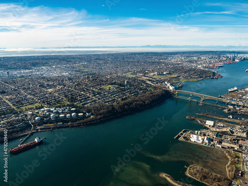 Stock Aerial Photo of Iron Workers Memorial Bridge and Burnaby Vancouver  , Canada © Overflightstock