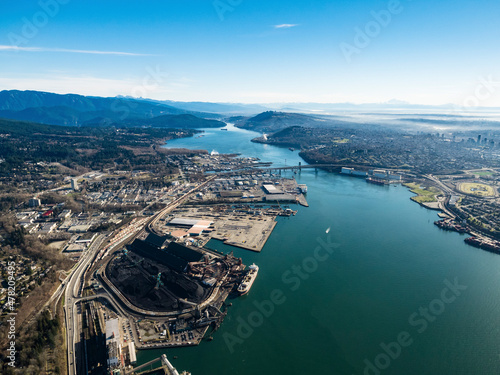 Stock Aerial Photo of Neptune Terminals and Burrard Inlet    Canada