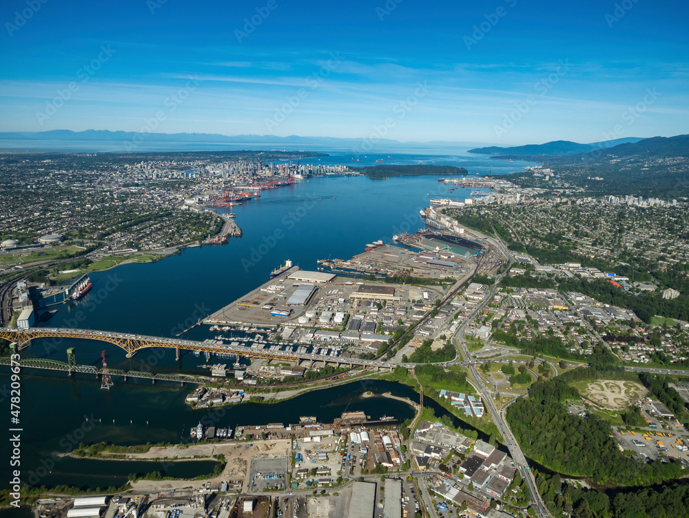 Stock Aerial Photo of Iron Workers Memorial Bridge North Vancouver BC  , Canada