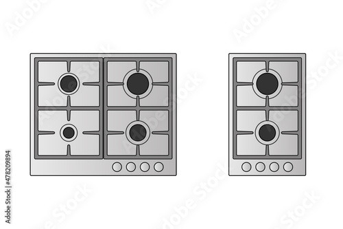 Gas stove top view icon set. Clipart image isolated on white background