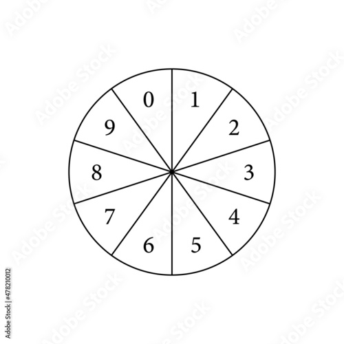 Probability spinner with numbers template. Clipart image