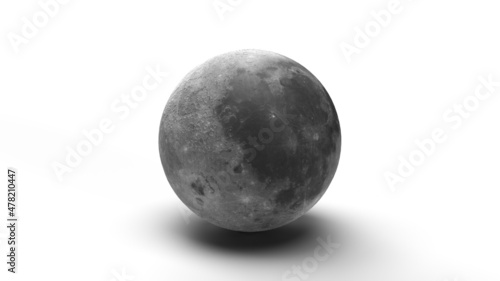 3d render gray moon on a white background with shadow, space background, satellite earth