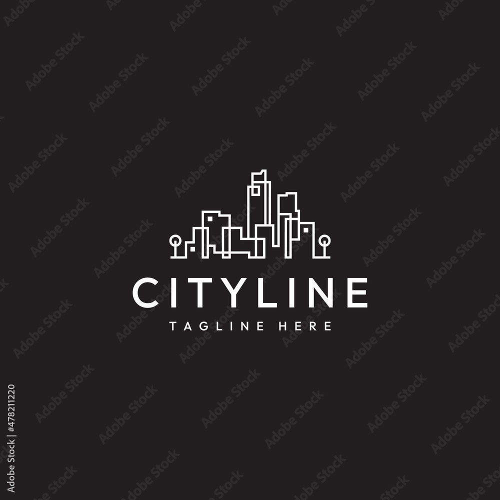 City Line art flat construction vector company brand design. Building, business company and architect bureau insignia, urban logo illustration isolated on white background.