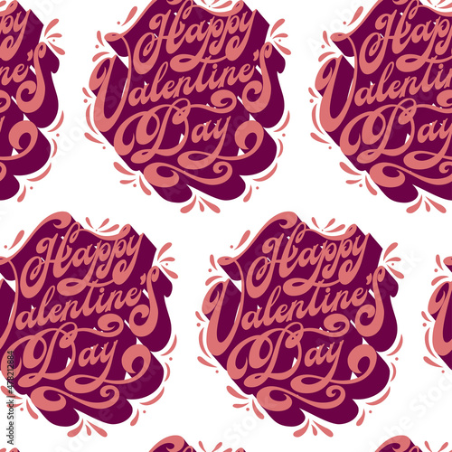 Vector pattern lettering Happy Valentine's Day. Typography romantic illustration for greeting cards, posters, banners isolated on white background. Vector illustration.