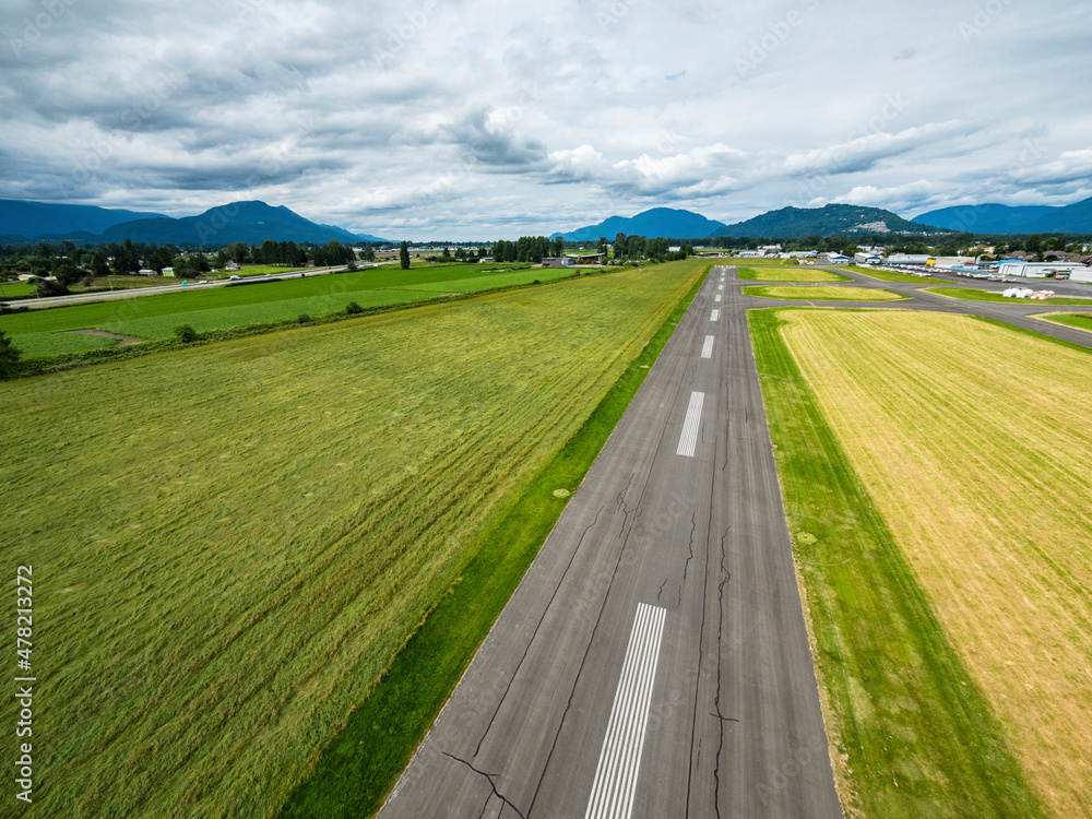 Stock Aerial Photo of Runway at Chilliwack Airport Fraser Valley  , Canada