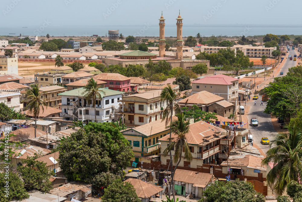 Vista aérea de la antigua ciudad de Banjul, capital de Gambia