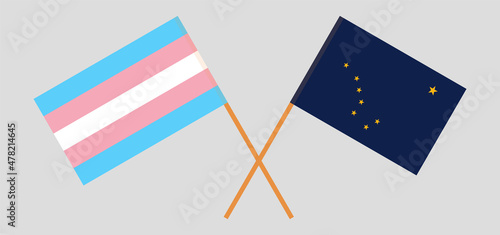 Crossed flags of Transgender Pride and the State of Alaska. Official colors. Correct proportion