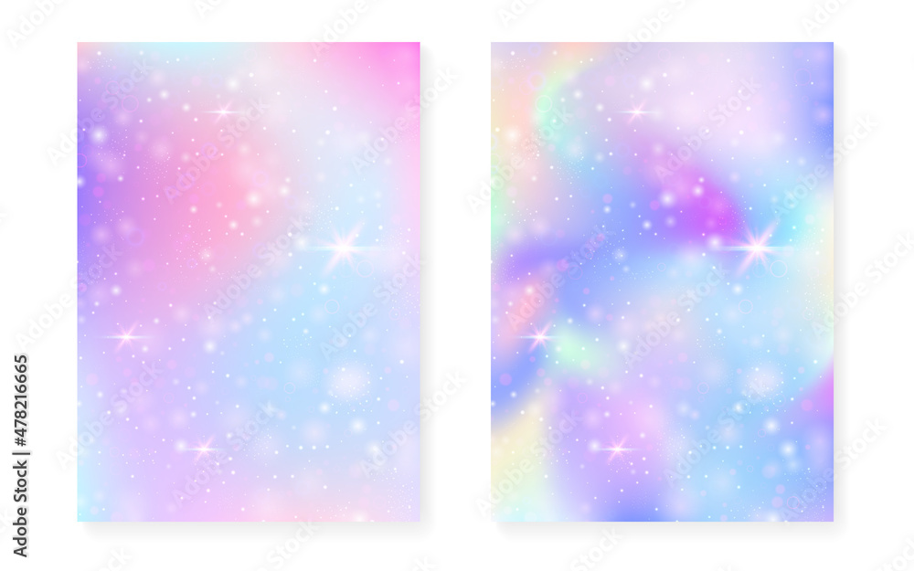 Unicorn background with kawaii magic gradient. Princess rainbow hologram. Unicorn background with kawaii magic gradient. Princess rainbow hologram.