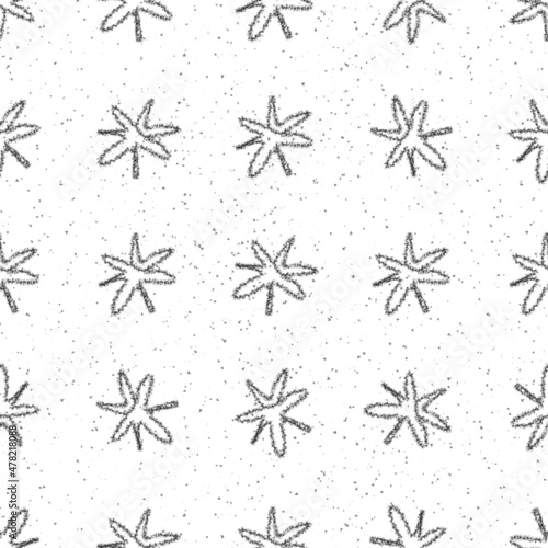 Hand Drawn Snowflakes Christmas Seamless Pattern. Subtle Flying Snow Flakes on chalk snowflakes Background. Amusing chalk handdrawn snow overlay. Worthy holiday season decoration.