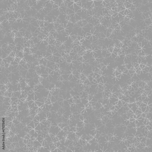 Hand Drawn Snowflakes Christmas Seamless Pattern. Subtle Flying Snow Flakes on chalk snowflakes Background. Beauteous chalk handdrawn snow overlay. Brilliant holiday season decoration.