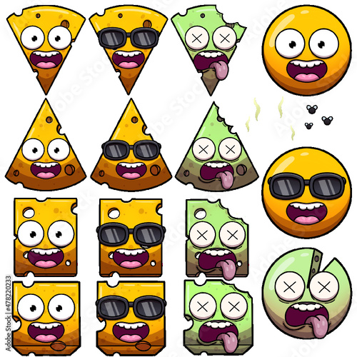 Cartoon Cheese Characters With Faces Set