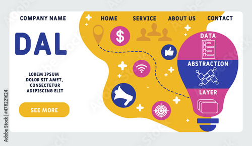 DAL - Data Abstraction Layer acronym. business concept background.  vector illustration concept with keywords and icons. lettering illustration with icons for web banner, flyer, landing pag
