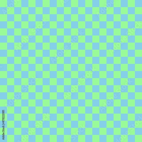 Two color checkerboard. Sky blue and Pale Green colors of checkerboard. Chessboard, checkerboard texture. Squares pattern. Background.