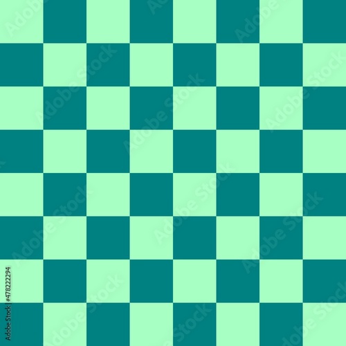 Checkerboard 8 by 8. Teal and Mint colors of checkerboard. Chessboard, checkerboard texture. Squares pattern. Background.