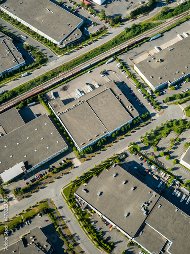 Stock Aerial Photo of Warehouses off Trapp Road Burnaby BC, Canada