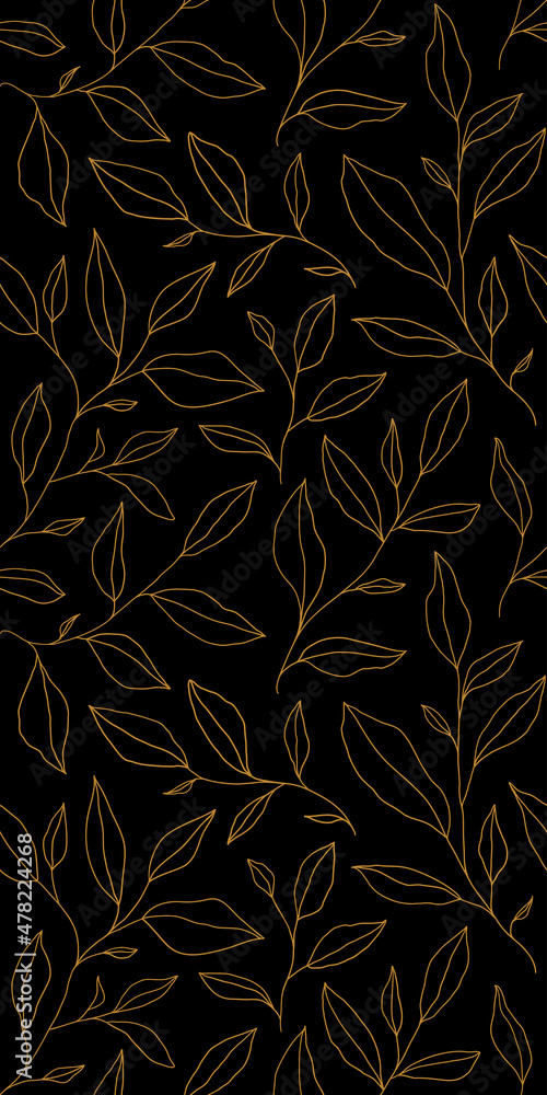 custom made wallpaper toronto digitalSeamless pattern with one line leaves. Vector floral background in trendy minimalistic linear style.