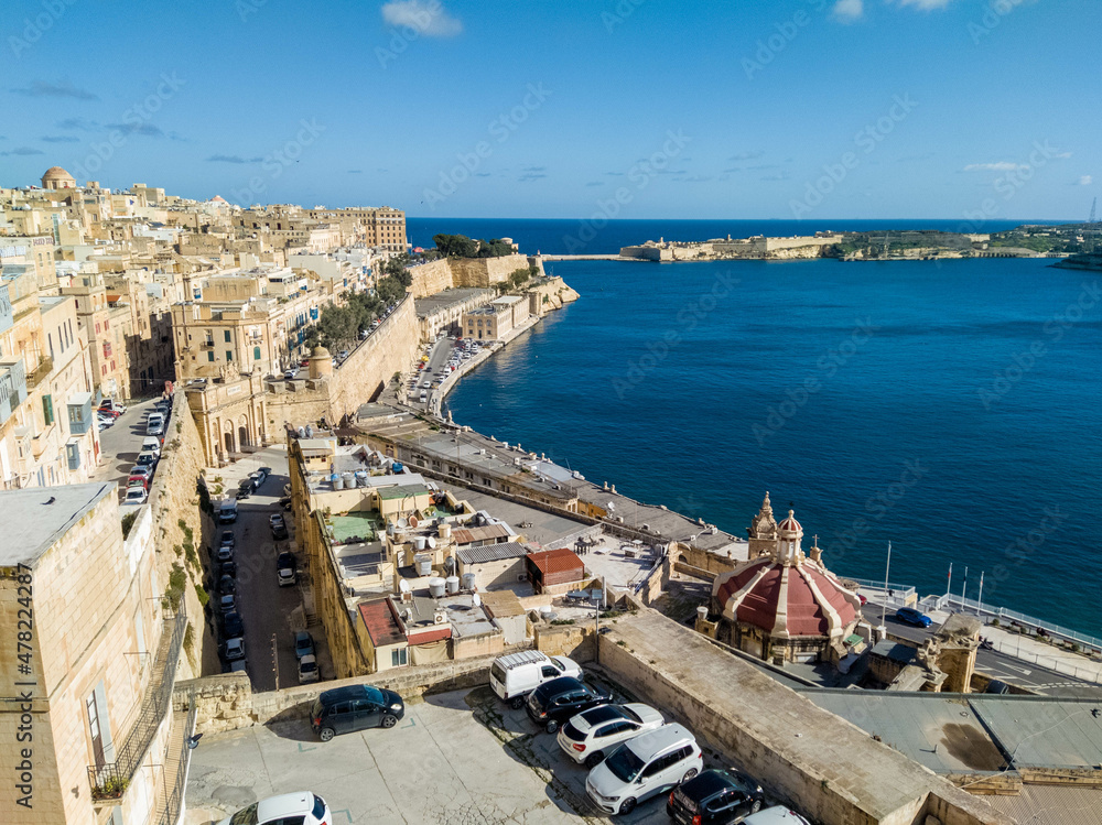 View on Valletta coastline and grand harbour in Malta