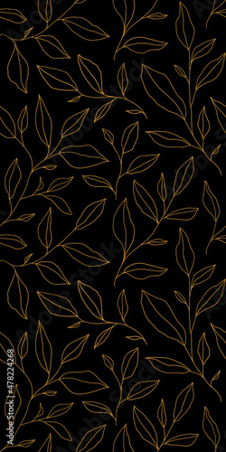 Wallpaper Mural Seamless pattern with one line leaves. Vector floral background in trendy minimalistic linear style. Torontodigital.ca