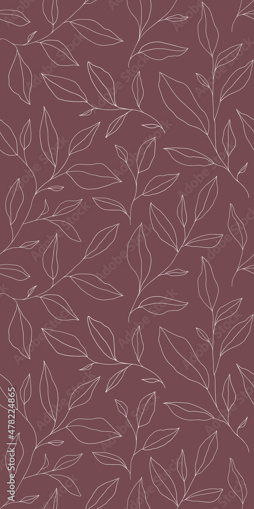 Fototapeta premium Seamless pattern with one line leaves. Vector floral background in trendy minimalistic linear style.