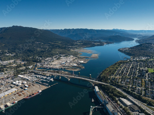 Photos Stock Aerial Photo of Iron Workers Memorial Bridge North Vancouver BC  , Canada