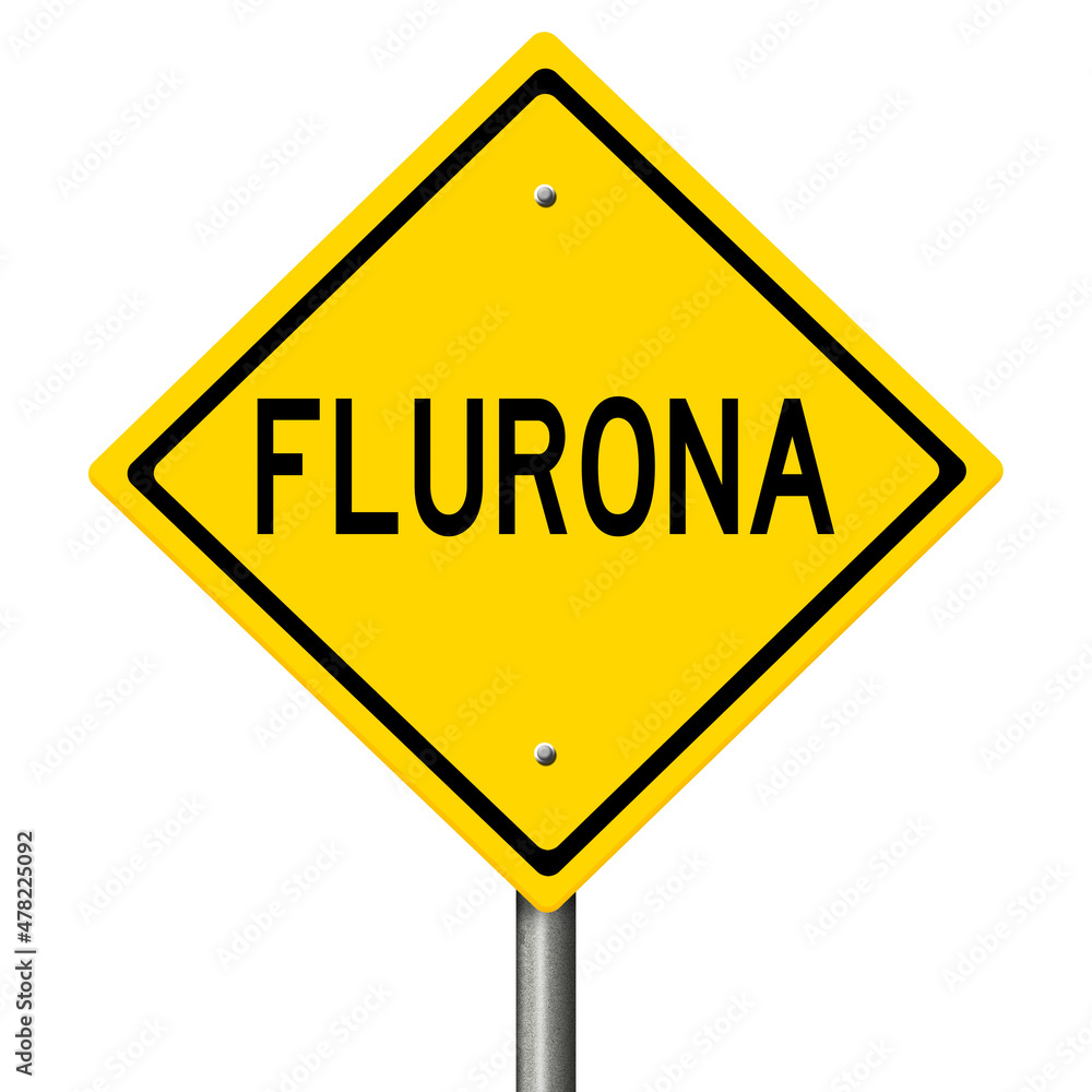 Rendered yellow highway sign warning of new COVID-19 variant FLURONA Rendered yellow highway sign warning of new COVID-19 variant FLURONA