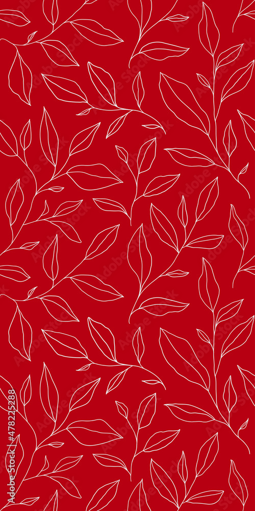 Fototapeta premium Seamless pattern with one line leaves. Vector floral background in trendy minimalistic linear style.