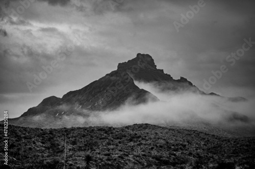 Gray Scale of Fog Through Chisos Mountains photo