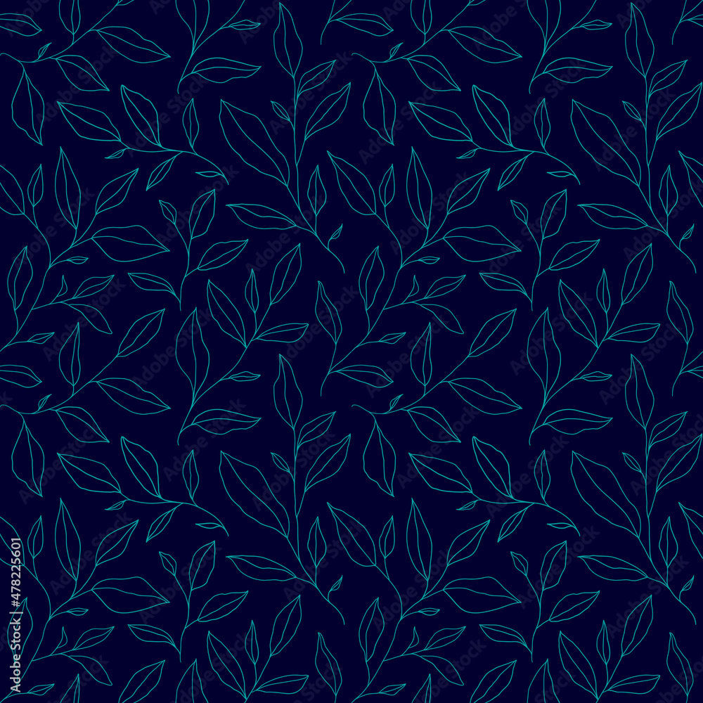 Seamless pattern with one line leaves. Vector floral background in trendy minimalistic linear style. Seamless pattern with one line leaves. Vector floral background in trendy minimalistic linear style.