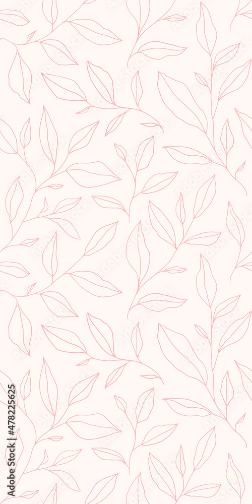 Seamless pattern with one line leaves. Vector floral background in trendy minimalistic linear style. Seamless pattern with one line leaves. Vector floral background in trendy minimalistic linear style.