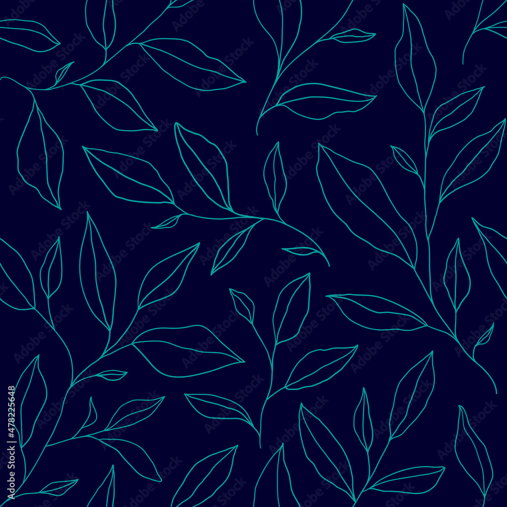 Seamless pattern with one line leaves. Vector floral background in trendy minimalistic linear style. Seamless pattern with one line leaves. Vector floral background in trendy minimalistic linear style.