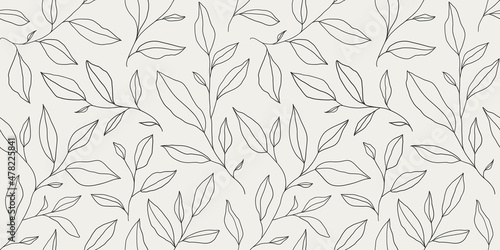 Fototapeta Seamless pattern with one line leaves