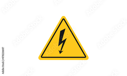 the high voltage sign. a sign to caution a dangerous area or warn people there is high voltage electricity. yellow triangle symbol isolated on white.